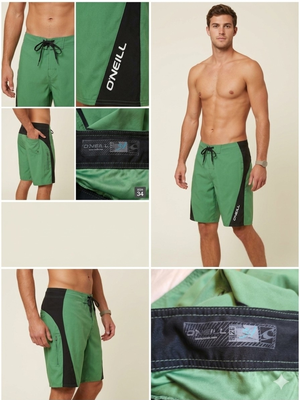 O'Neill Men's Calypso Green & Black Boardshorts Swim Trunks - Size 34